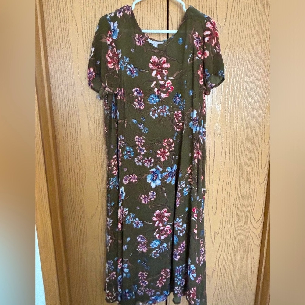 Woman Within Green and Pink Puff Sleeve Sundress